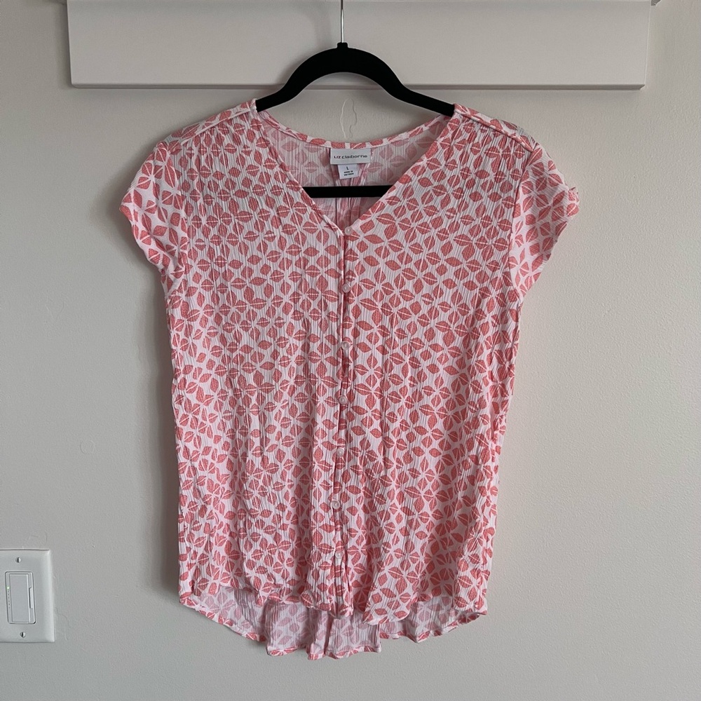 Liz Claiborne Orange & White Geometric Button Down Tank Top SZ L